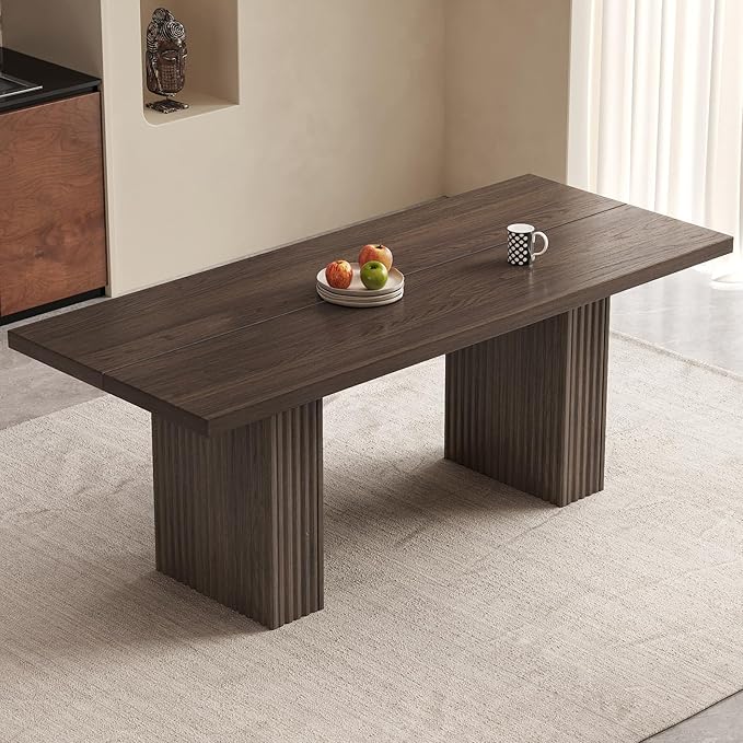 67" Rectangular Dining Table for 4-8 People, Modern Farmhouse Kitchen Table with Fluted Legs, Large Wood Grain Texture Dinner Tables, Sturdy Heavy Duty Tables for Home Office