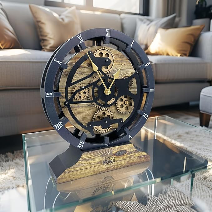 ImprovingLife The Gears Clock Desk Clock 10 inches with Real Moving Gears Convertible into Wall Clock (Gold Antique)