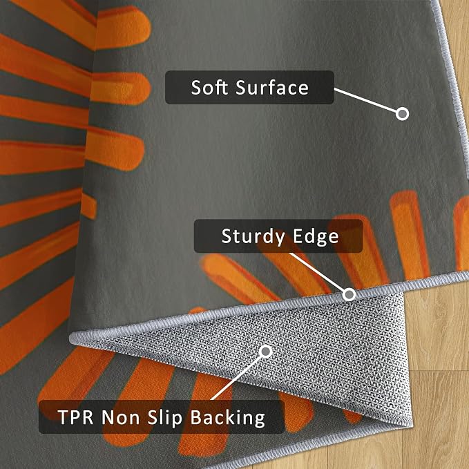 Mid Century Modern Runner Rug 2x7, Sunburst Starburst Design, Retro Geometric Area Rug Washable Hallway Rugs Non-Slip Floor Carpet Runner for Bedroom, Narrow Hallway, Kitchen Aisle