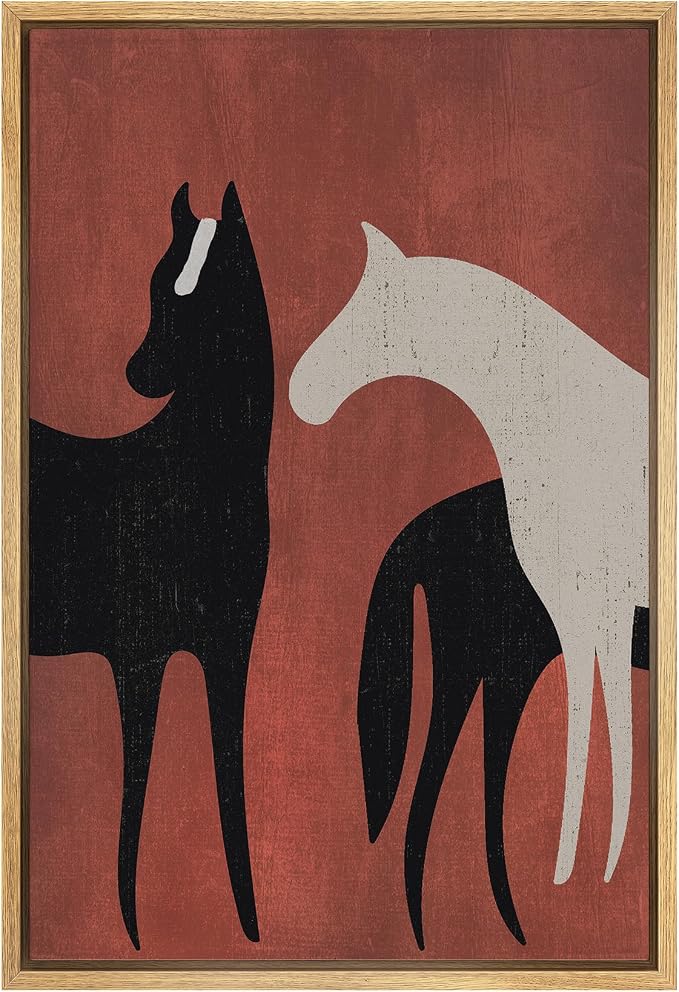 SIGNWIN Framed Canvas Print Wall Art Preppy Room Decor Black White Horse Stallion Silhouette Tree Nature Wilderness Drawings Boho Animals Colorful for Living Room, Bedroom, Office - 16"x24" Natural