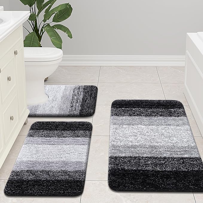 Arotive Microfiber Bathroom Rugs, Shaggy Soft and Absorbent Bath Rug, Non-Slip, Thick Plush Machine Washable Dry Bath Mats for Bathroom, Tub and Shower, 47x17, Black, Rectangular