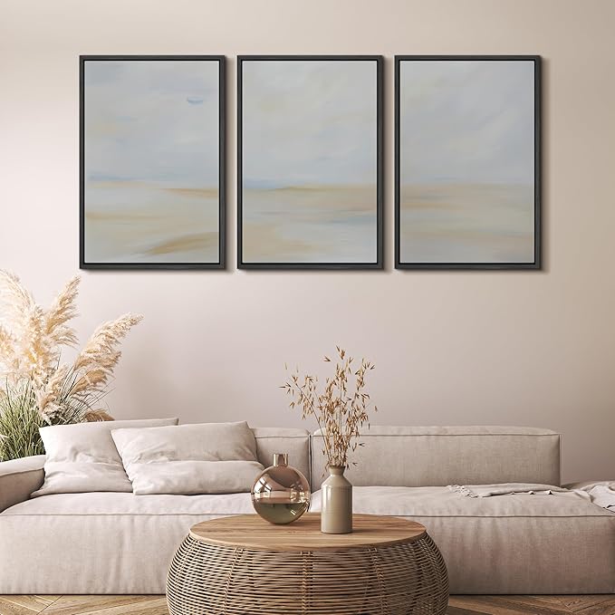 MUDECOR Framed Wall Art Print Set Minimalist Coastal Horizon in Soft Blue and Sand Colors Illustrations Modern Art Boho Decorative Chic for Living Room, Bedroom, Office - 16"x24"x3 Black