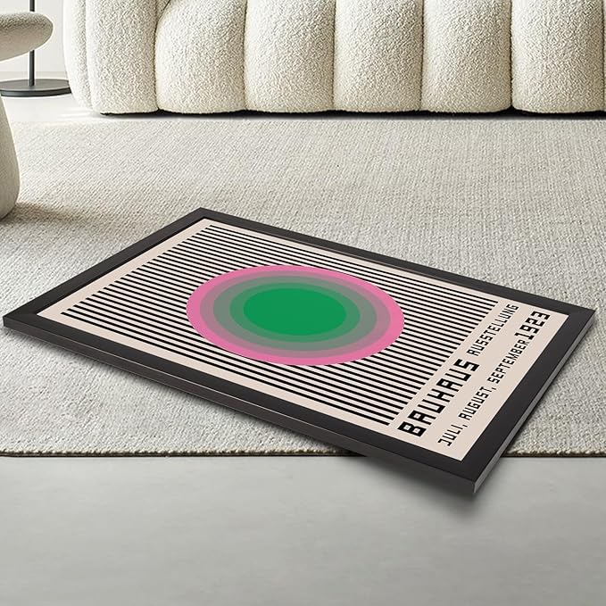 LZMXWX Bauhaus 1923 Ausstellung Poster Multicolor Concentric Circle With Black Stripes Canvas Wall Art Juli-August-September Prints For Home Bedroom Dorm Wall Decor 16x24in Black Framed Flat