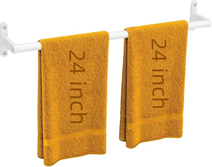 White 24 Inch Bathroom Towel Bar, Towel Racks for Bathroom Wall Mounted Hanging Bath Towels, Stainless Steel Single Towel Rod Holder