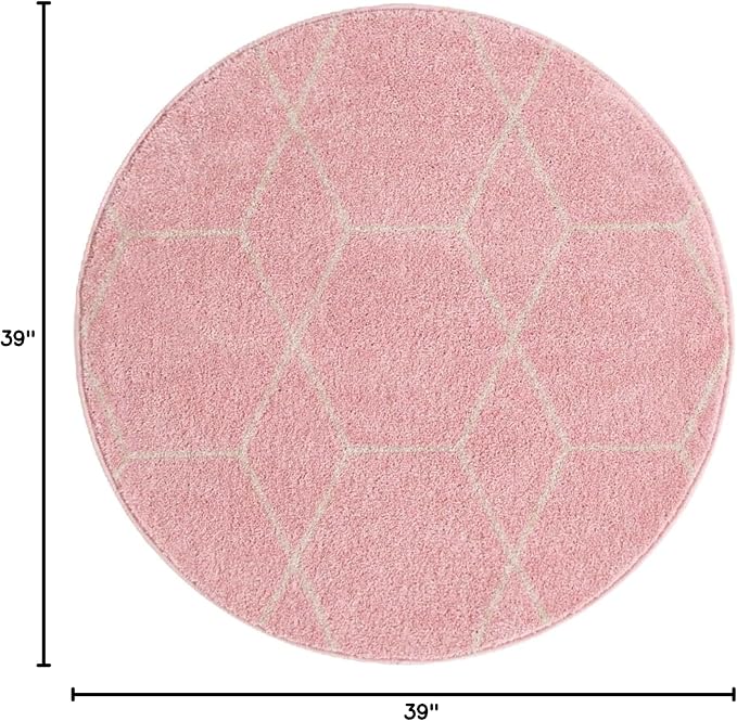Unique Loom Trellis Frieze Collection Area Rug - Geometric (3' Round, Light Pink/ Ivory)