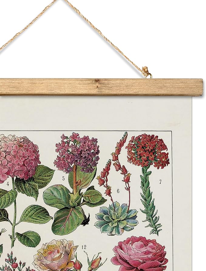 XIAOAIKA Vintage Wildflower Hanging Poster with Wooden Frame, Retro Style Wall Decor Art Painting, Patterns Printed on Linen Without Fading, Ready to Hang (20 x 30)