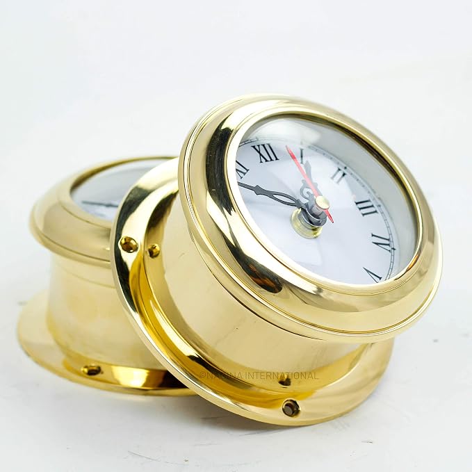 Nagina International MB Ship's Clock Solid Brass Nautical Ships Maritime Timekeeper