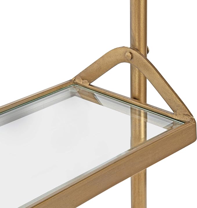 Kate and Laurel Marit Modern Industrial Wall Shelf with Metal Pipe Supports and Glass Shelves, Gold