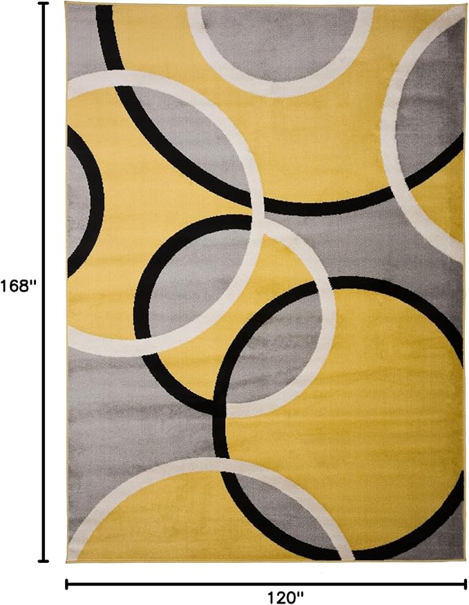Rugshop Contemporary Abstract Circles Area Rug, Fade-Resistant Carpet for Living Room, Large Bedroom, or Dining Room, Yellow, 10' x 14'