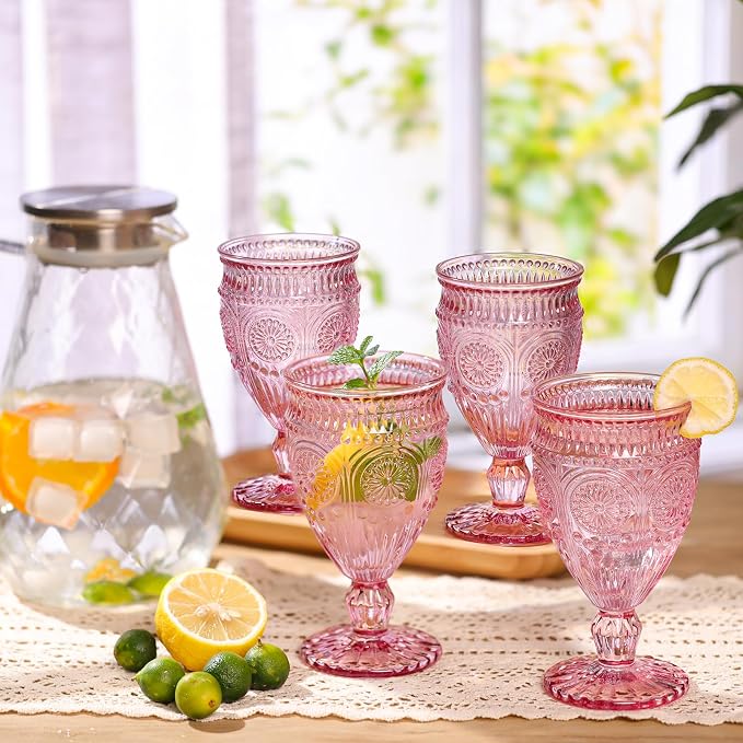 Darlion Wine Goblets, Goblet Glasses, Pink Goblets, Wine Glasses Set of 4, Pink Glasses Drinking for Party Home Wedding