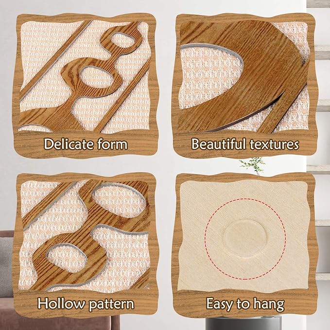 Zzbakress 2 Pcs Mid Century Wall Decor Wooden Mid Century Modern Decor Modern Art Wall Decor Abstract Wall Decoration Geometric Wall Art for Home Living Room Bedroom (Style T)