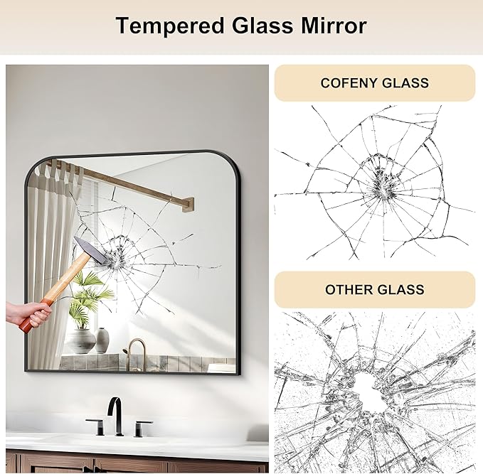 Bathroom Mirror, 30x30 inch Black Rectangle Wall Mounted Mirror with Thin Frame, Bathroom Vanity Mirrors for Over Sink, Entryway, Living Room, Bedroom