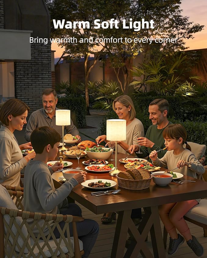 Cordless Table Lamp, 8000mAh, Dimmable, Ambient Light, 2700K, Touch Control, Portable, LED, Wireless, Rechargeable, Battery Operated, Desk Lamp, Kitchen Lamp, Fabric Shade, for Dining Room, Bedroom