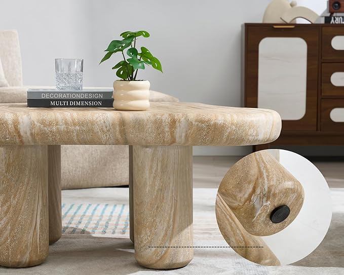 Modern Stone Cloud Coffee Table - Accent Organic-Shaped Tabletop with Marble Finish, Cloud Sofa Center Table for Living Room/Bedroom/Office (Onyx White)