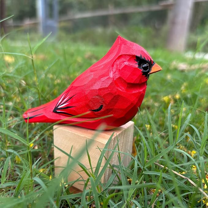 H&Zebrabro Hand Carved Bird Figurines, Hand-Painted Sculpted Wooden Birds, Wood Bird Sculptures for Home Decoration, Hand Crafted Life Like Bird Statues, Ideal Gifts for Bird Lovers (Cardinal)