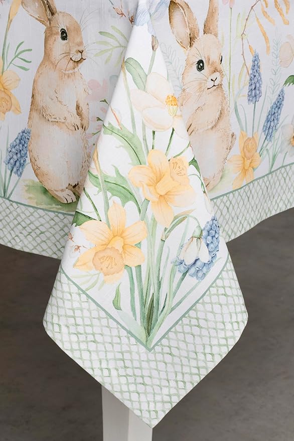 Maison d' Hermine Table Cloth Square Table 100% Cotton 60 x 60 Inches Tablecloth Reusable Decorative for Dining Room Farmhouse Home Valentines Day Decorations Spring Summer - Easter Dew
