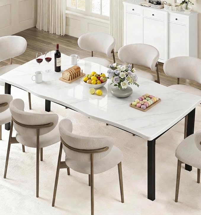 Garvee Dining Room Table for 6-8 People, 71” Dining Table, Rectangular Kitchen Table with Iron Legs, Quick Assembly, 300 Lbs Capacity, for Dining Room, Kitchen and Living Room, Marble