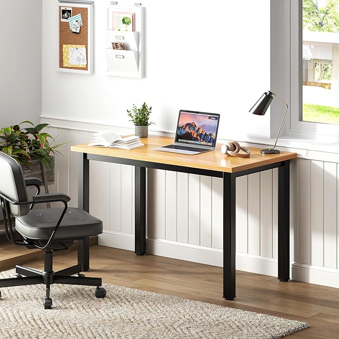 Need Small Computer Desk, 31.5 inch Sturdy Writing Desk for Small Spaces, Computer Desk Teens Desk Study Table Laptop Desk Home Ofice Desk, Black Metal Frame, Teak