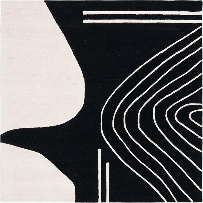 SAFAVIEH Rodeo Drive Collection Area Rug - 6' Square, Black & Ivory, Handmade Mid-Century Modern Abstract Wool, Ideal for High Traffic Areas in Living Room, Bedroom (RD860Z)