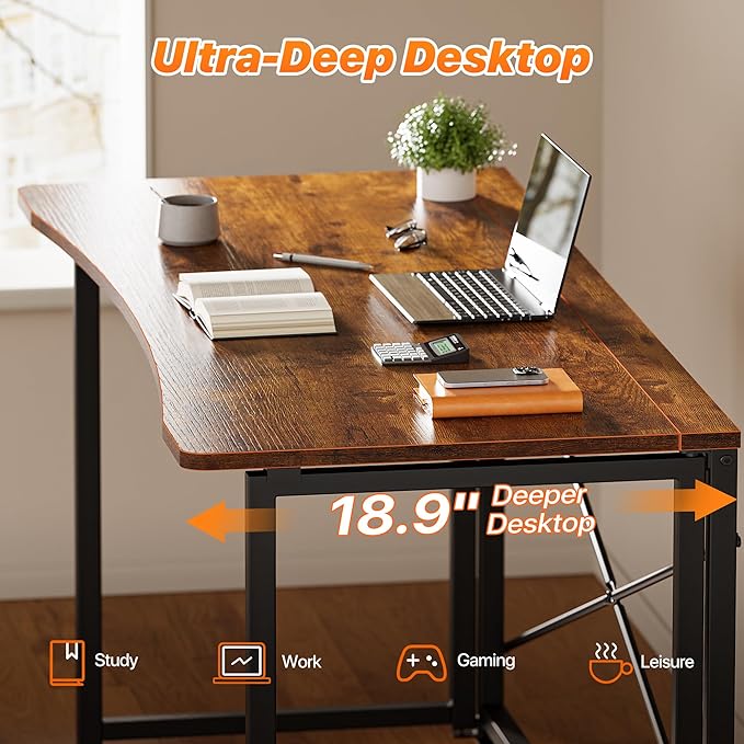 Huuger Folding Desk for Small Spaces, 47.2 Inch Foldable Computer Table, for Home Office, Study, Bedroom, Dorm, Space Saving, Small Writing Work Office Computer Desk, Easy to Fold, Rustic Brown