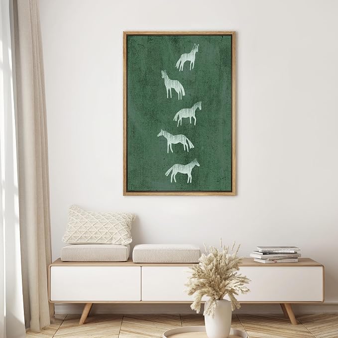 SIGNWIN Framed Canvas Print Wall Art Preppy Room Decor White Silhouette Horse Stallions Grazing Nature Wilderness Drawings Boho Animals Colorful for Living Room, Bedroom, Office - 24"x36" Natural