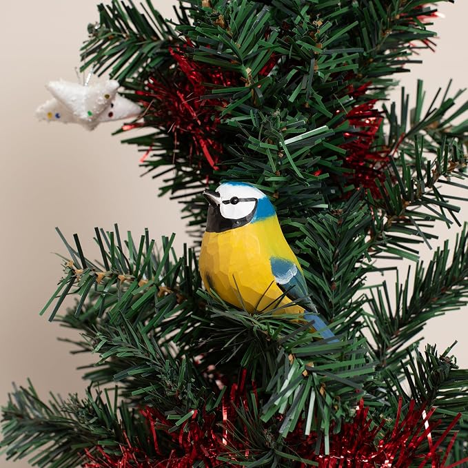 Handmade Eurasian Blue Tit Bird Figurine, Wooden Eurasian Blue Tit Carving, Unique Small Bird Statue for Home Décor or Collectible Gift