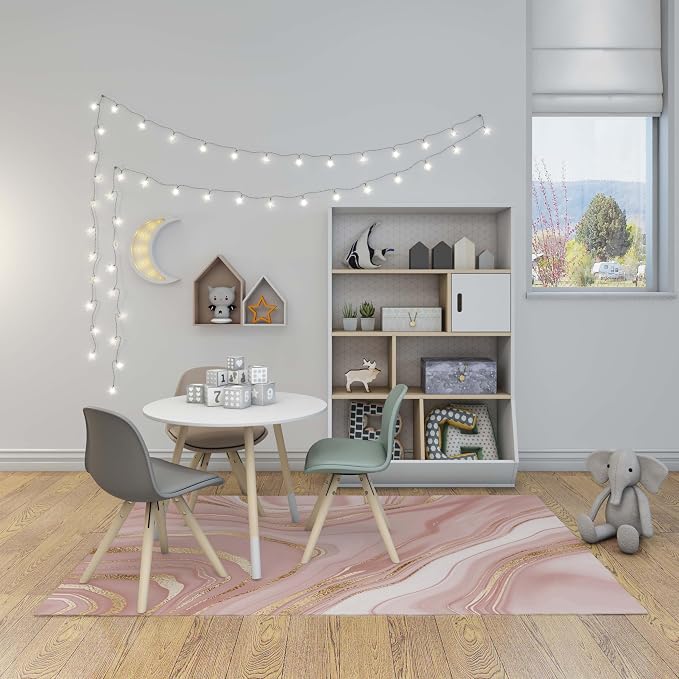 Ansouyi Non-Slip 5x7 ft Area Rugs, Washable Rug Carpet for Living Room, Pink with Gold Abstract Liquid Marble Home Decor Rugs for Game Room Classroom Bedroom Dining Kindergarten Room