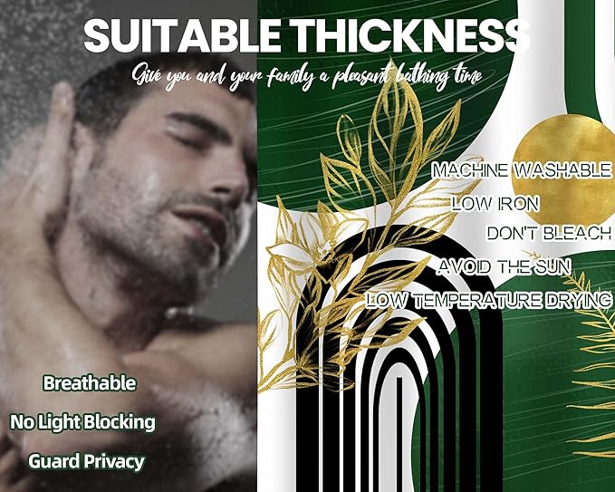 Olive Green and Gold Shower Curtain Boho Mid Century Modern Hunter Green Shower Curtains for Bathroom Decor Sets, Waterproof Cloth Fabric with Hooks 70x72in