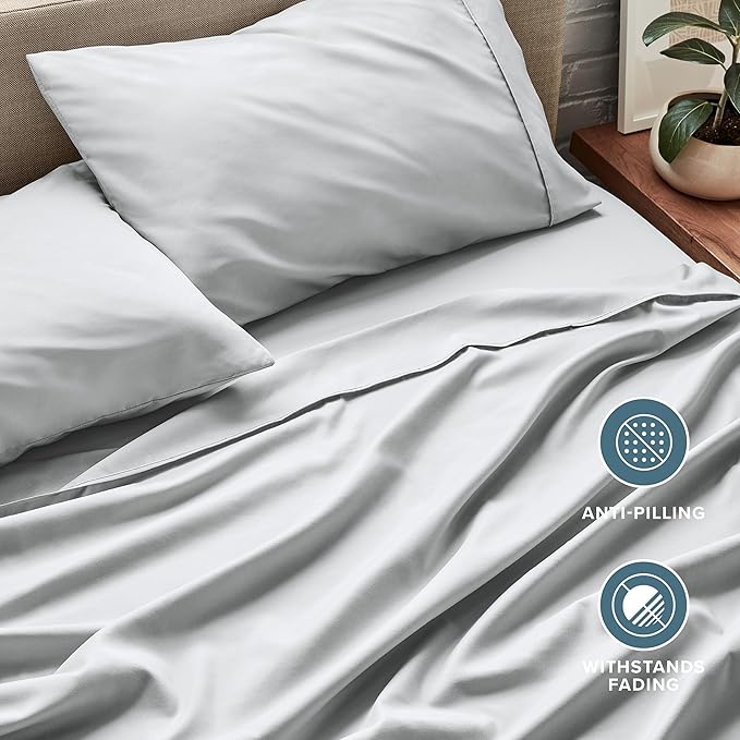 Bare Home Split King Sheet Set - 1800 Ultra-Soft Microfiber Bed Sheets - Double Brushed - Deep Pockets - Easy Fit - 5 Piece Set - Bedding Sheets & Pillowcases (Split King, French Grey)