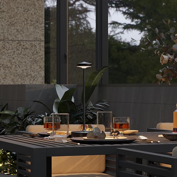 Rechargeable LED Cordless Table Lamp,5000 mAh Touch Outdoor Table Lamp,Portable Battery Operated Table Light,with Memory Function Dimmable for Restaurant,Home,Outdoor(Black)