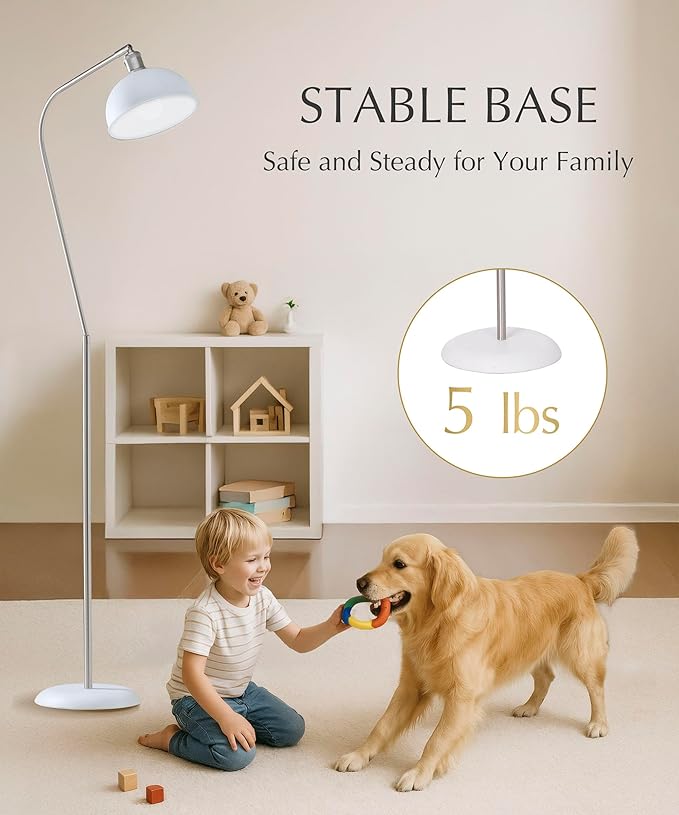 HarvestLand Halo Brass Floor Lamp Standing Reading Lamps Solid Base, Reading Lamp for Living Room, Bedside Table or Over Chair Use, Reading Light Standing Lamp, Adjustable Pharmacy Floor Lamp- White