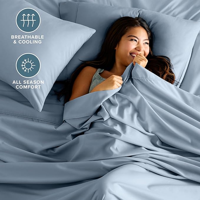 Bare Home Full XL Sheet Set - 1800 Ultra-Soft Microfiber Full Extra Long Bed Sheets - Double Brushed - Deep Pockets - Easy Fit - 4 Piece Set - Bedding Sheets & Pillowcases (Full XL, Dusty Blue)