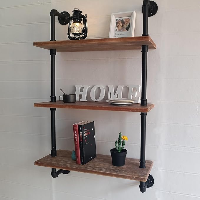 HDDFER Industrial Pipe Shelving Bathroom Shelves Over Toilet 24 Inch,Rustic Wall Shelves,Industrial Floating Shelves for Wall Pipe Shelf Farmhouse Shelf for Kitchen