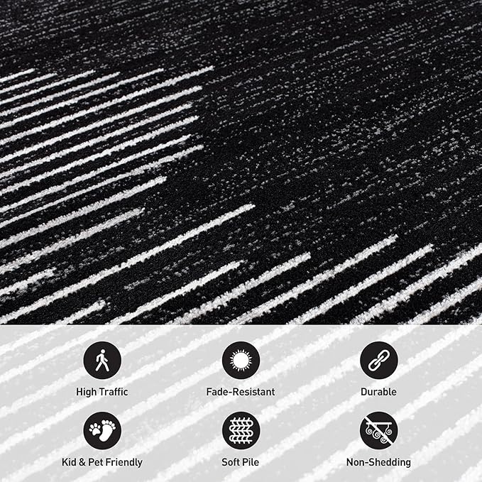 Rugshop Bohemian Stripe Stain Resistant High Traffic Living Room Kitchen Bedroom Dining Home Office Area Rug 3'3" x 5' Black
