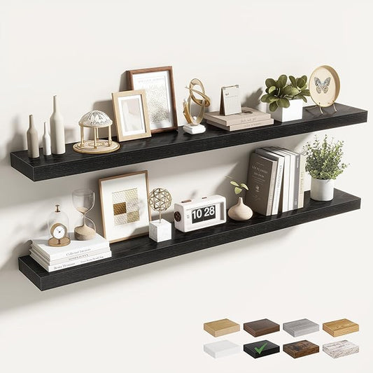 48 Inch Floating Shelves for Wall 2 Pack, 48" Wall Shelves for Books, Storage, Decor, Wall Mounted Floating Shelf with Invisible Brackets for Kitchen, Living Room, Black