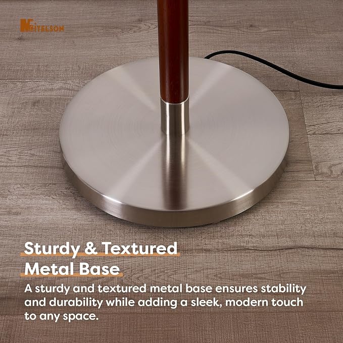 Floor Lamp, Modern Lamp with Dimmer Switch and Bulb, Mid Century Lamp with Linen Shade, Great Living Room Décor, Tall Lamp, Standing Lamp for Bedroom and Office, Walnut Wood Finish