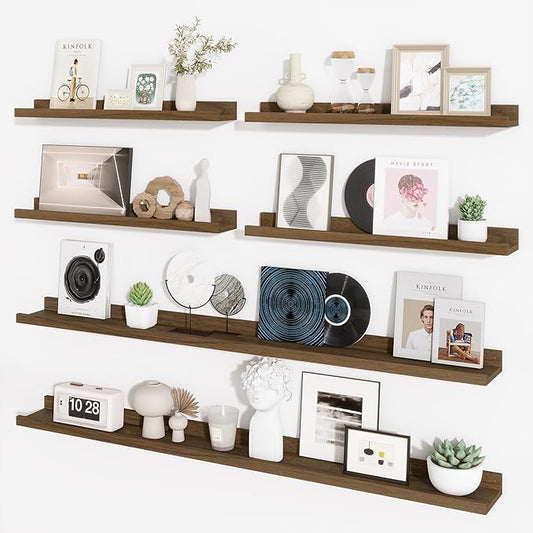 Axeman Picture Ledge Shelf, Floating Shelves for Wall Decor Storage Set of 6, 55 inch Floating Wall Mounted Shelves, Shelves with Lip for Living Room, Bedroom, Nursery, Bathroom, Kitchen, Walnut