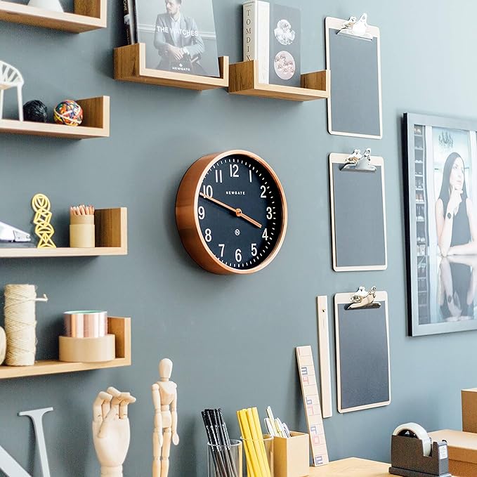 NEWGATE® Master Edwards wall Clock | Mid-Century Style Clock | 12 inch | Deep Metal case with Copper/Rose Gold Finish | Modern Retro Design for Kitchen, Living Room or Office
