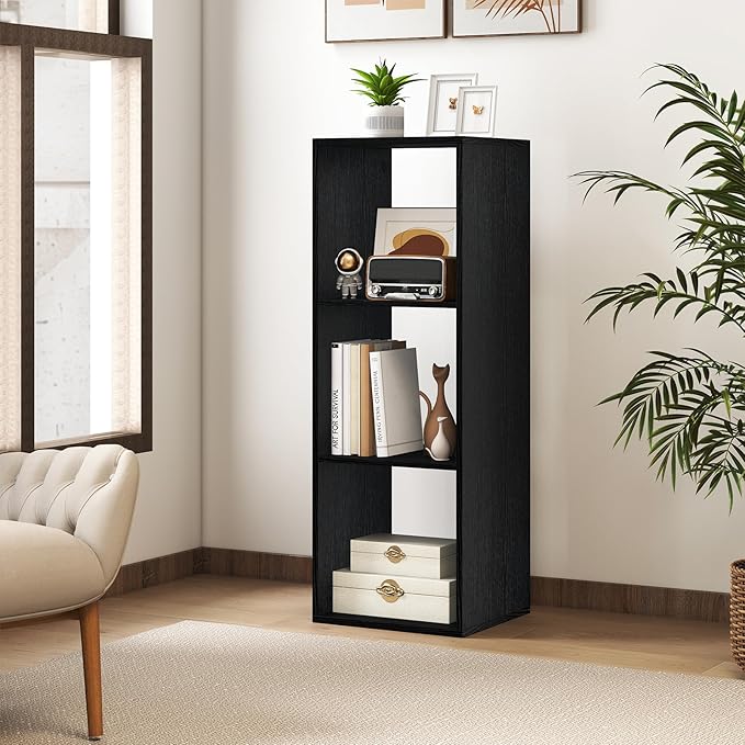 Tangkula 3-Cube Bookcase, 4-Tier Bookshelf with Open Compartments, Freestanding Cube Storage Organizer with Anti-Toppling Kits, Modern Display Shelf for Living Room, Study (1, Black, 3-Cube)