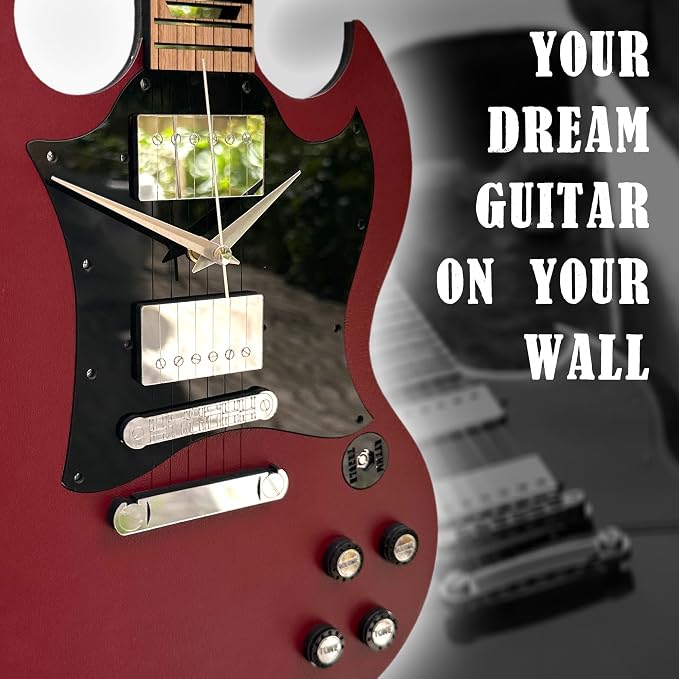 goodtime SG Style Guitar Wall Clock, 18 Inch Red Decor | Silent Sweep Movement, Oak Fretboard | Unique Gift for Men, Guitar Lovers, Musicians, and Man Cave