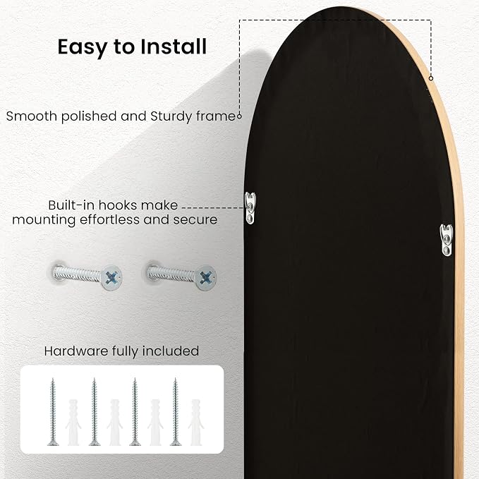 20"x30" Arch Wall Mirror for Wall, Wall Mounted Vanity Mirror for Bedroom, Wood Grain Finish Frame Mirror with Tempered Glass, Vintage Decorative for Bathroom, Entryway, Living Room, Natural