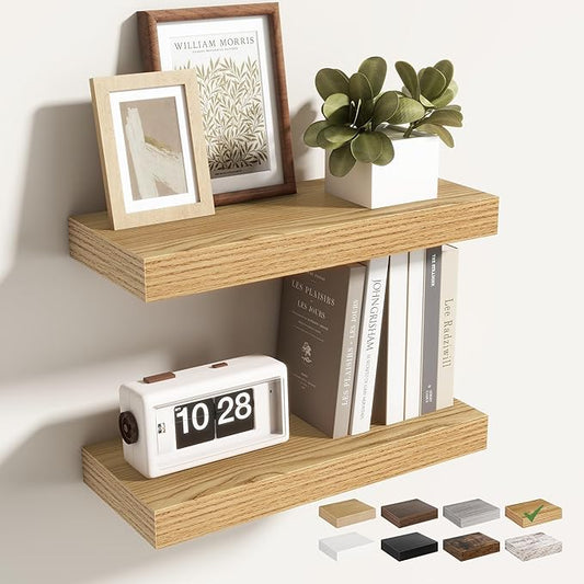 16 Inch Floating Shelves for Wall 2 Pack, 16" Wall Shelves for Books, Storage, Decor, Wall Mounted Floating Shelf with Invisible Brackets for Kitchen, Living Room, Light Brown