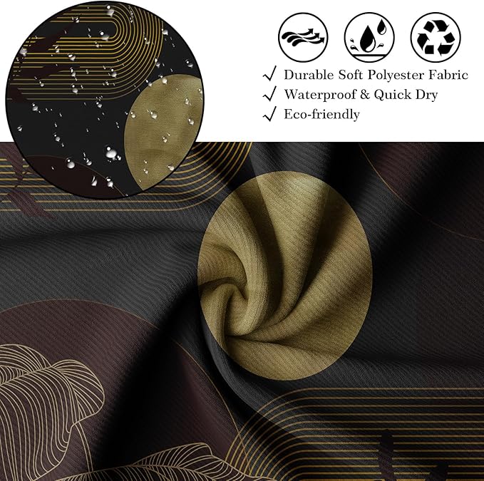 Black Dark Red and Gold Shower Curtain Burgundy Modern Shower Curtains for Bathroom Decor Boho Mid Century Bath Curtain Set, Waterproof Fabric with Hooks 70 x 72 Inch