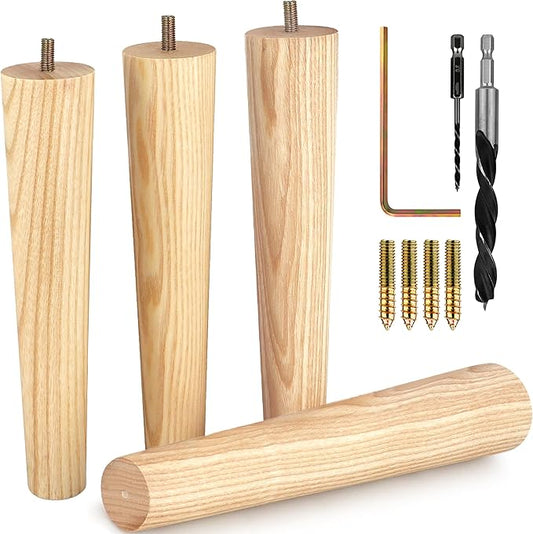 Airy Abode Premium Ash Wood Furniture Legs (Full Install Kit) - Pick Your Size and Color