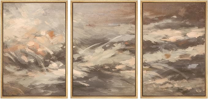 SIGNWIN Framed Canvas Print Wall Art Set Warm Earth Tone Brushstroke Abstract Illustrations Modern Art Decorative Boho Relax/Zen Nordic for Living Room, Bedroom, Office - 16"x24"x3 Natural