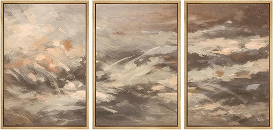 SIGNWIN Framed Canvas Print Wall Art Set Warm Earth Tone Brushstroke Abstract Illustrations Modern Art Decorative Boho Relax/Zen Nordic for Living Room, Bedroom, Office - 16"x24"x3 Natural