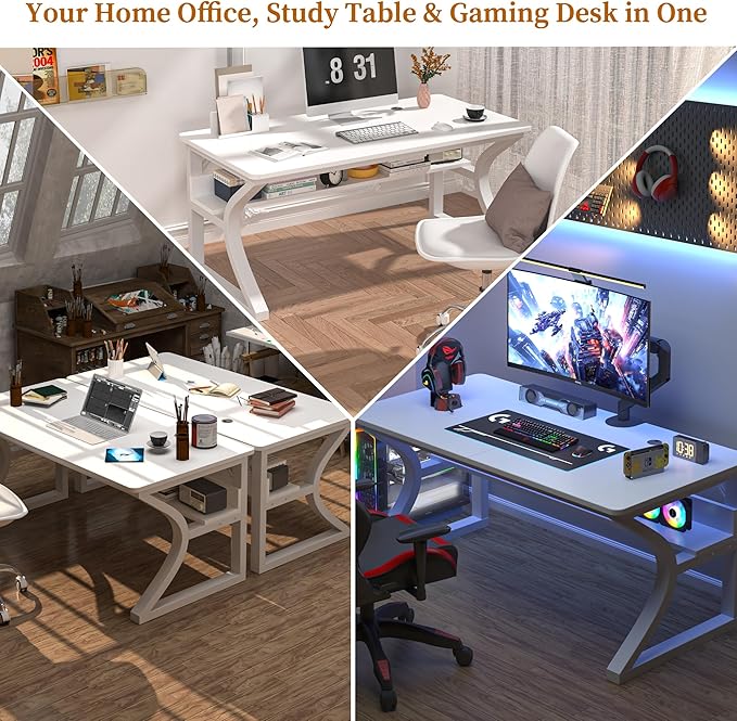 47 X 23.6'' Computer Desk, Home Office Desks w/Shelf Storage, Computer Desk w/Metal Frame, Cable Management, Study Student Desk Writing Work Table Deeper & Thicker Desktop for Home Bedroom