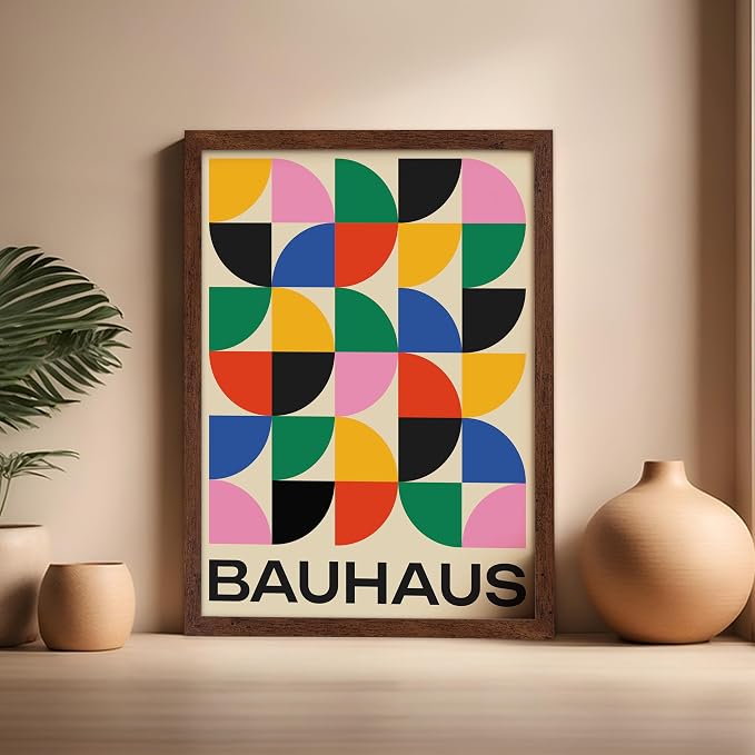 Poster Master Bauhaus Poster - Triangles Print - Geometric ART - Abstract ART - Graphic Design Style - Chic Boho - Mid Century Modern - Living Room or Bedroom Decor - 16x20 Brown Framed