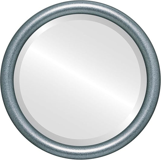 OVALCREST Round Wooden Beveled Wall Mirror for Home Decor, Bathroom, Vanity, Bedroom, Living Room, Hallway - Black Silver - 16x16 Outside Dimensions