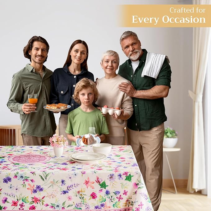 Maison d' Hermine Table Cloth Rectangle Table 100% Cotton 54 x 72 Inches Tablecloth Reusable Decorative for Dining Room Farmhouse Home Valentines Day Decorations Spring Summer - Chardon